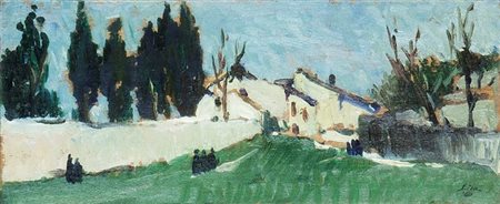 LISA MARIO Torino 1908 - 1992 Assisi 1960 9,5x23 olio su tavoletta Opera...
