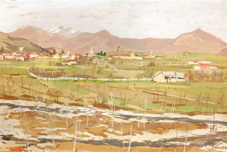 DEABATE TEONESTO Torino 1898 - 1981 Paesaggio 1938-1942 ca 31x45 tempera su...