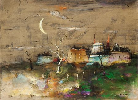 GARINO PIERO Leinì (TO) 1922 - 2009 Torino Paesaggio 1978 30x40 tecnica mista...