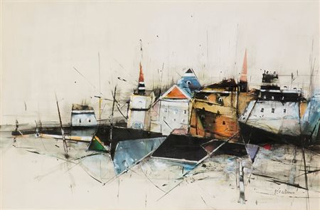 GARINO PIERO Leinì (TO) 1922 - 2009 Torino Paesaggio con città 1976 33,5x48,5...