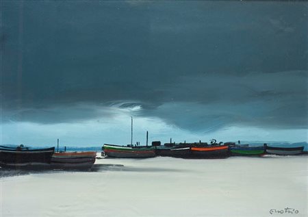 ENOTRIO (ENOTRIO PUGLIESE) Buenos Aires 1920 - 1989 Roma Marina 70x50 olio su...