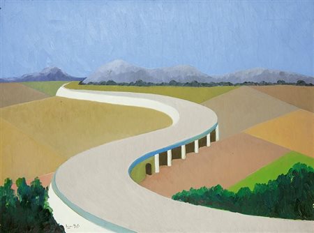 MIELE FRANCO Formia (LT) 1924 - 1983 Roma Paesaggio con autostrada 60x80 olio...