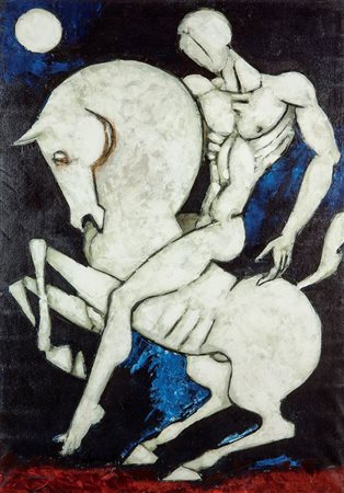 LANDI BRUNO Roma 1941 Il cavaliere 2001 100x70 olio su tela Opera firmata in...