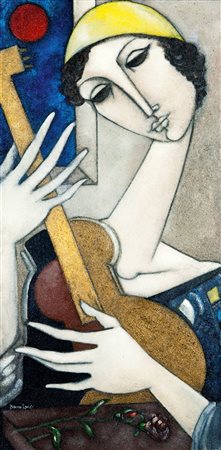 LANDI BRUNO Roma 1941 Serenata 2004 80x40 olio su tela Opera firmata in basso...