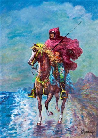 GONZAGA GIOVANFRANCESCO Milano 1921 Cavaliere berbero sulla battigia 70x50...