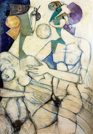 LANDI BRUNO Roma 1941 Amanti 2004 150x100 olio su tela Opera firmata in basso...