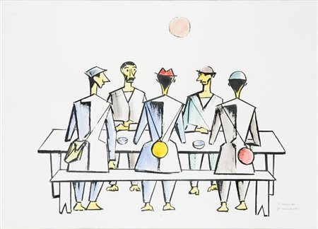 MORANDO PIETRO Alessandria 1892 - 1980 I giramondo 50x70 tecnica mista su...