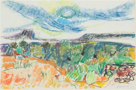 PAULUCCI ENRICO Genova 1901 - 1999 Torino Paesaggio 20x30 pastelli su carta...