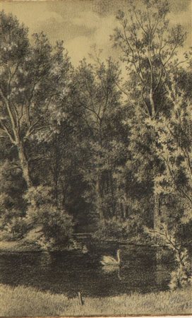 MERLO CAMILLO Torino 1856 - 1931 Paesaggio 1887 22,5x15 tecnica mista su...