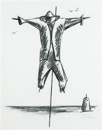 MORANDO PIETRO Alessandria 1892 - 1980 Spaventapasseri 61x48,5 carboncino su...