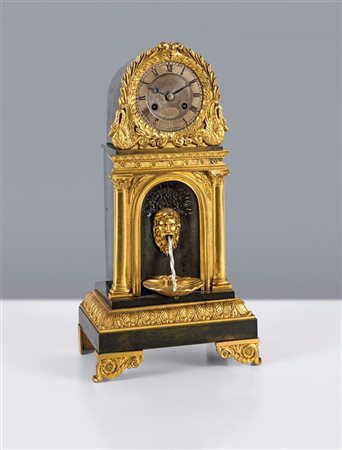 PENDOLA DA TAVOLO Pendola con automa in bronzo dorato e brunito, Francia...