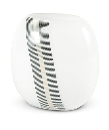 VASO IN VETRO DI MURANO Vaso in vetro bianco con decoro a filamenti neri e ad...