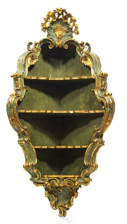 ANGOLIERA Angoliera da parete, Genova XVIII secolo, in legno scolpito a...