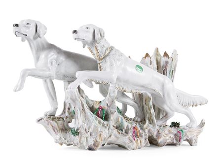 GIRARDI P. "Cani da caccia" 29x47 scultura in ceramica policroma Opera...