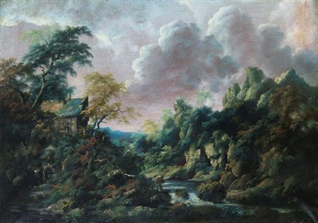 PITTORE ANONIMO FINE OTTOCENTO "Paesaggio" 50x70 olio su tela