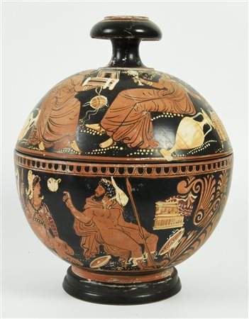 GRANDE LEKANIS GLOBULARE APULA A FIGURE ROSSE DATAZIONE: ultimo...