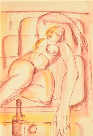 GIANBAR (Gianni Baretta) NUDO SDRAIATO tecnica mista su carta, cm 50x35 firma...