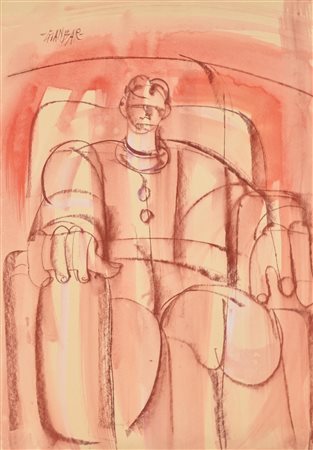 GIANBAR (Gianni Baretta) FIGURA SEDUTA tecnica mista su carta, cm 50x35 firma...