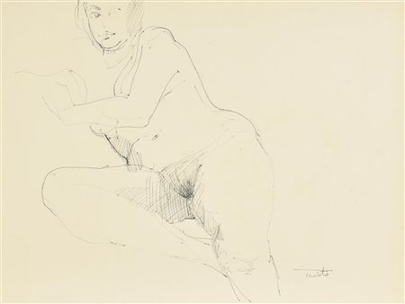 Sebastiano Trovato NUDO SEDUTO china su carta, cm 37x50 firma