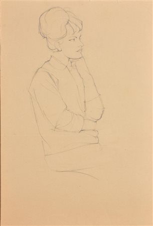 Corvo Ponte RITRATTO FEMMINILE matita su carta, cm 60x40 retro: firma e...