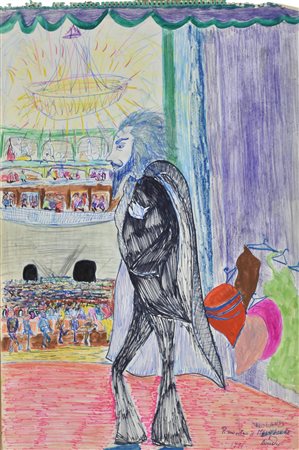 Dando IL MAESTRO tecnica mista su carta, cm 50,2x34,7 firma, titolo e data...