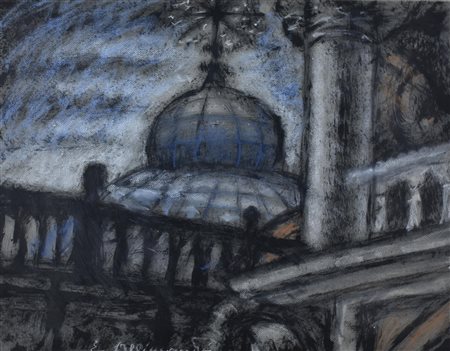 Enrico Allimandi UNA CUPOLA A VENEZIA tecnica mista su carta, cm 50x65 firma...