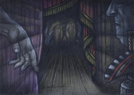 Enrico Allimandi LA MANO tecnica mista su carta, cm 35x50 firma eseguita nel...