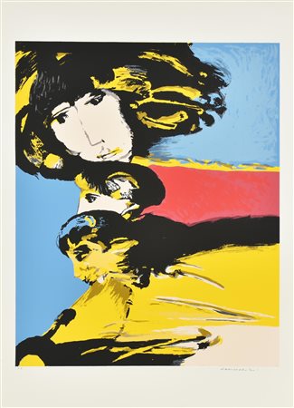 Remo Brindisi TRE FIGURE litografia su carta, cm 70x50; es. prova d'autore firma