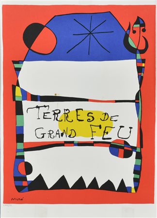 Joan Miro' TERRA DEI GRANDI FALO' litografia su carta (d'apres), cm 48x33,5;...