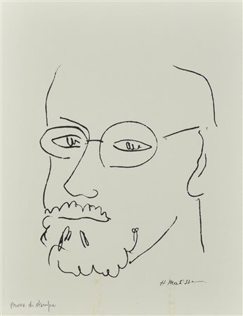 Henri Matisse RITRATTO MASCHILE litografia su carta (d'apres), cm 43x33,5;...