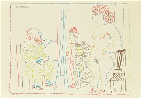 Pablo Picasso L'ATELIER litografia su carta (d'apres), cm 33,5x48 firma in...