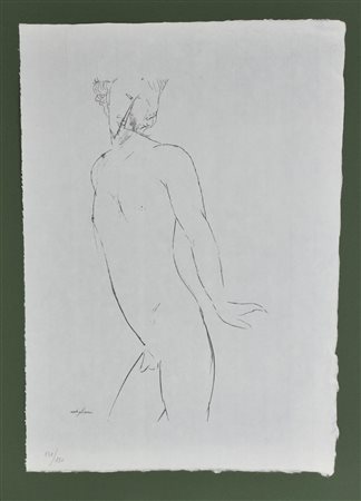 Amedeo Modigliani NUDO VIRILE litografia su carta di riso (d'apres), cm...