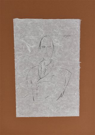 Amedeo Modigliani RITRATTO D'UOMO litografia su carta di riso (d'apres), cm...