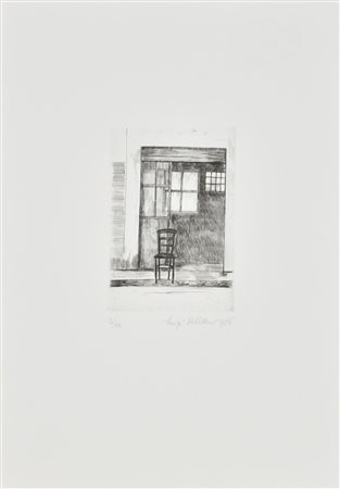 Luigi Delleani LA SEDIA incisione su carta, battuta cm 13x9, su foglio 35x25;...