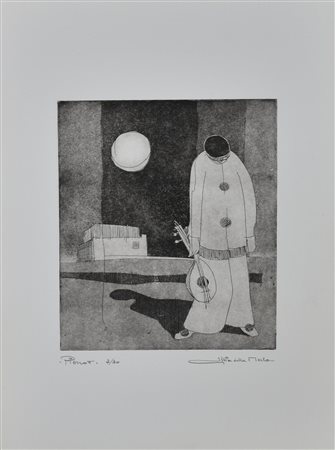 Gianni Sesia della Merla PIERROT incisione su carta, battuta cm 27x21; su...