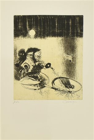 Giancarlo Cazzaniga JAZZ MANN acquaforte con fondino, mm 300x248, su foglio...