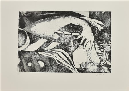 Fernando Farulli TESTA SULL'AUTOSTRADA acquaforte acquatinta, mm 325x488, su...