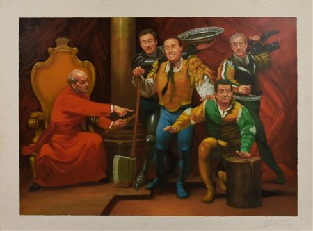 Ignoto CARICATURA litografia, cm 60x80; P.A. indistintamente firmato e...