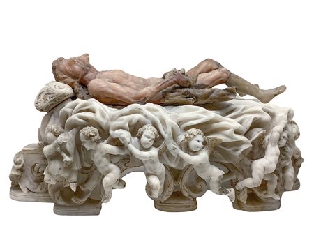 Cristo su letto sbalzato con putti, XVIII century  37x15x17 