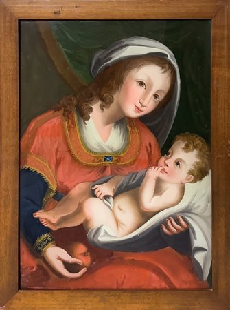 Pittore siciliano, Madonna della mela con bambino  58x42 cm 
