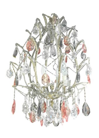 Lampadario struttura in metallo  h 70 cm, d 55 cm con perlin