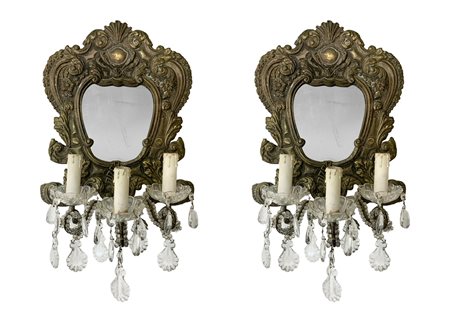Coppia di piccole specchiere con tre luci., XVIII century  P