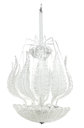 Lampadario in vetro di Murano a foglie  H cm 87, diametro cm