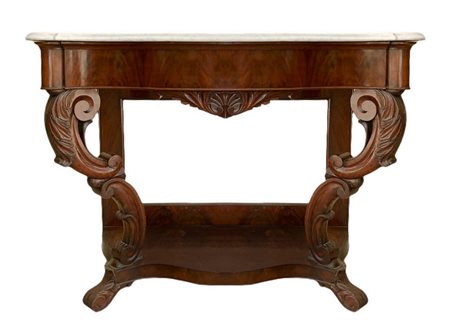 Console in legno di mogano, Luigi Filippo.   H cm 98, lunghe