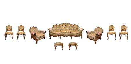 Salotto  in legno dorato  divano 100 cm x 2 m x 50 cm, poltr