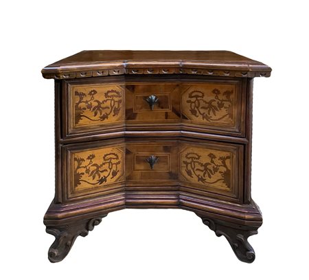 Comodino a due cassetti in legno di noce   H 55 c, l 58 cm, 