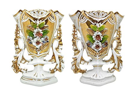 Coppia di vasi in porcellana Luigi Filippo  25x16 cm Decorat