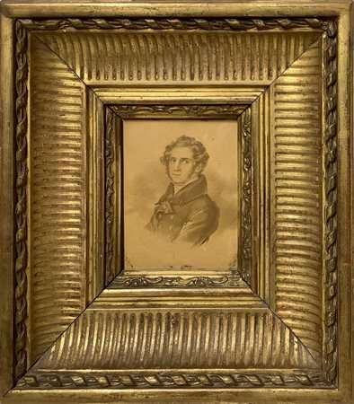 Ritratto di Bellini in bella cornice di legno dorata  23x21 