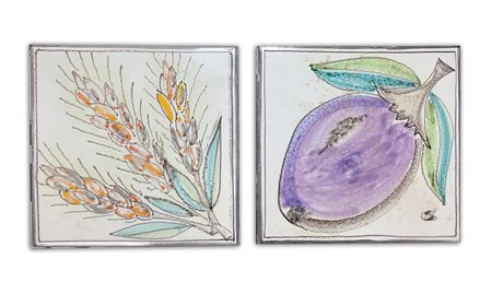 De Simone - Coppia di piastrelle in maiolica raffiguranti un