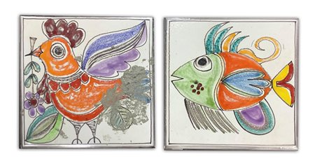 De Simone - Coppia di piastrelle in maiolica raffiguranti un